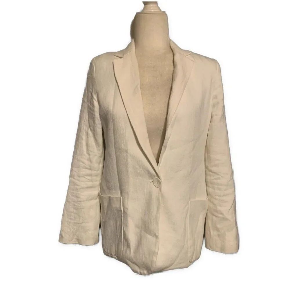 Zara Womens Solid White Long Sleeve Blazer Jacket Xs